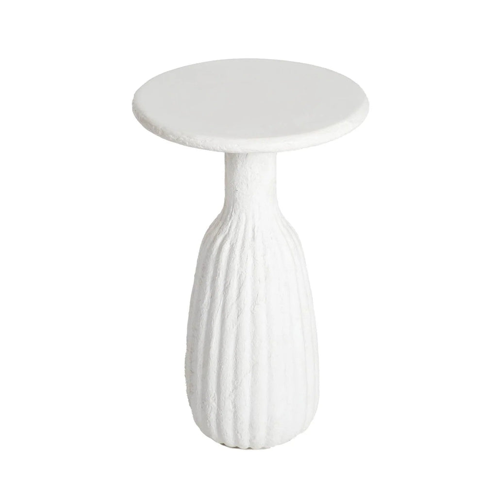 White textured side table on a white background