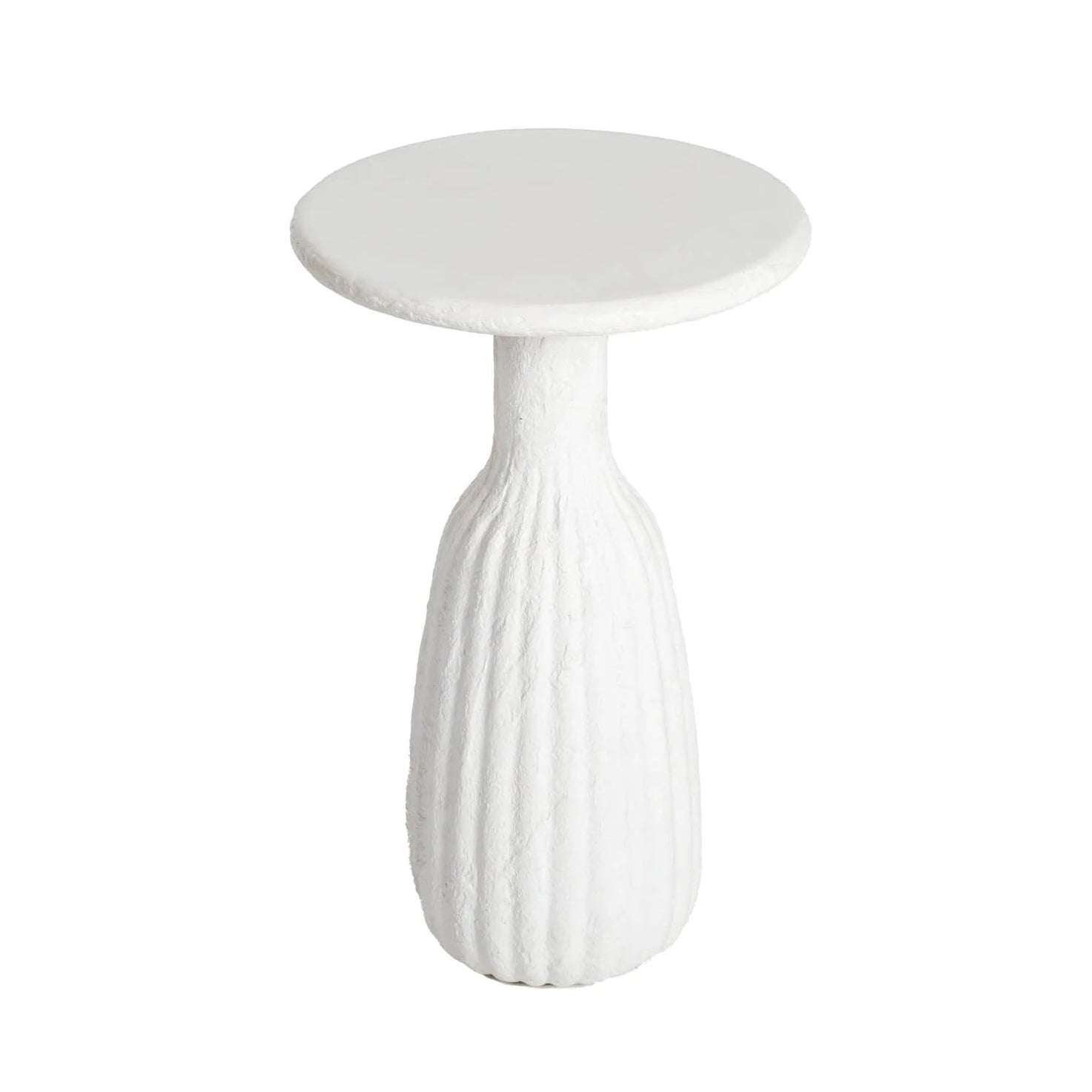 White textured side table on a white background