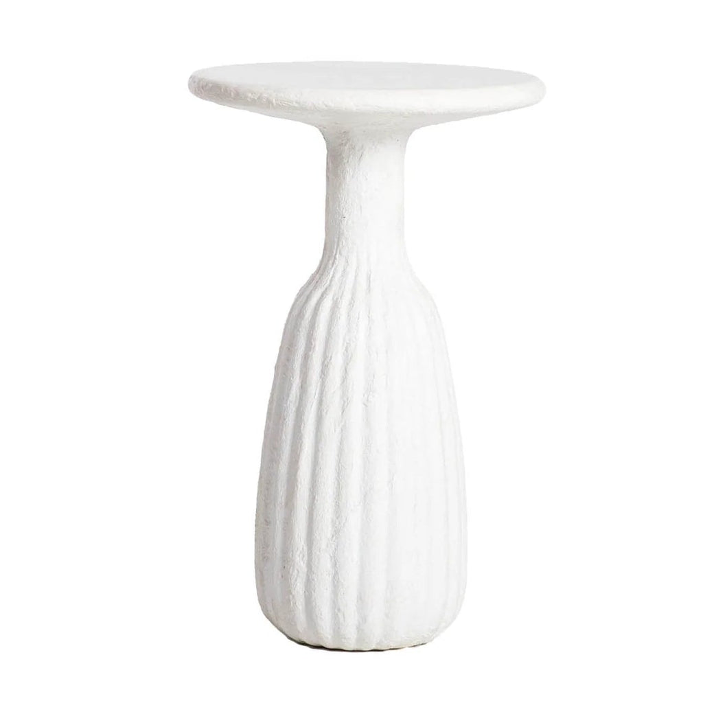 White textured side table on a white background