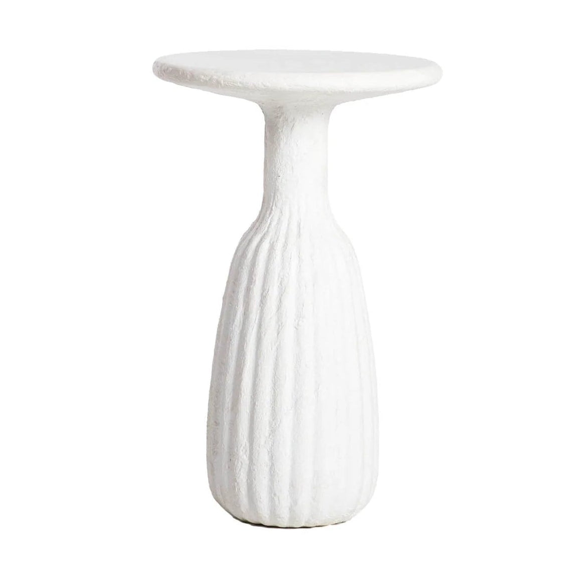 White textured side table on a white background