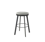 Bar stool with a gray seat and black legs on a white background