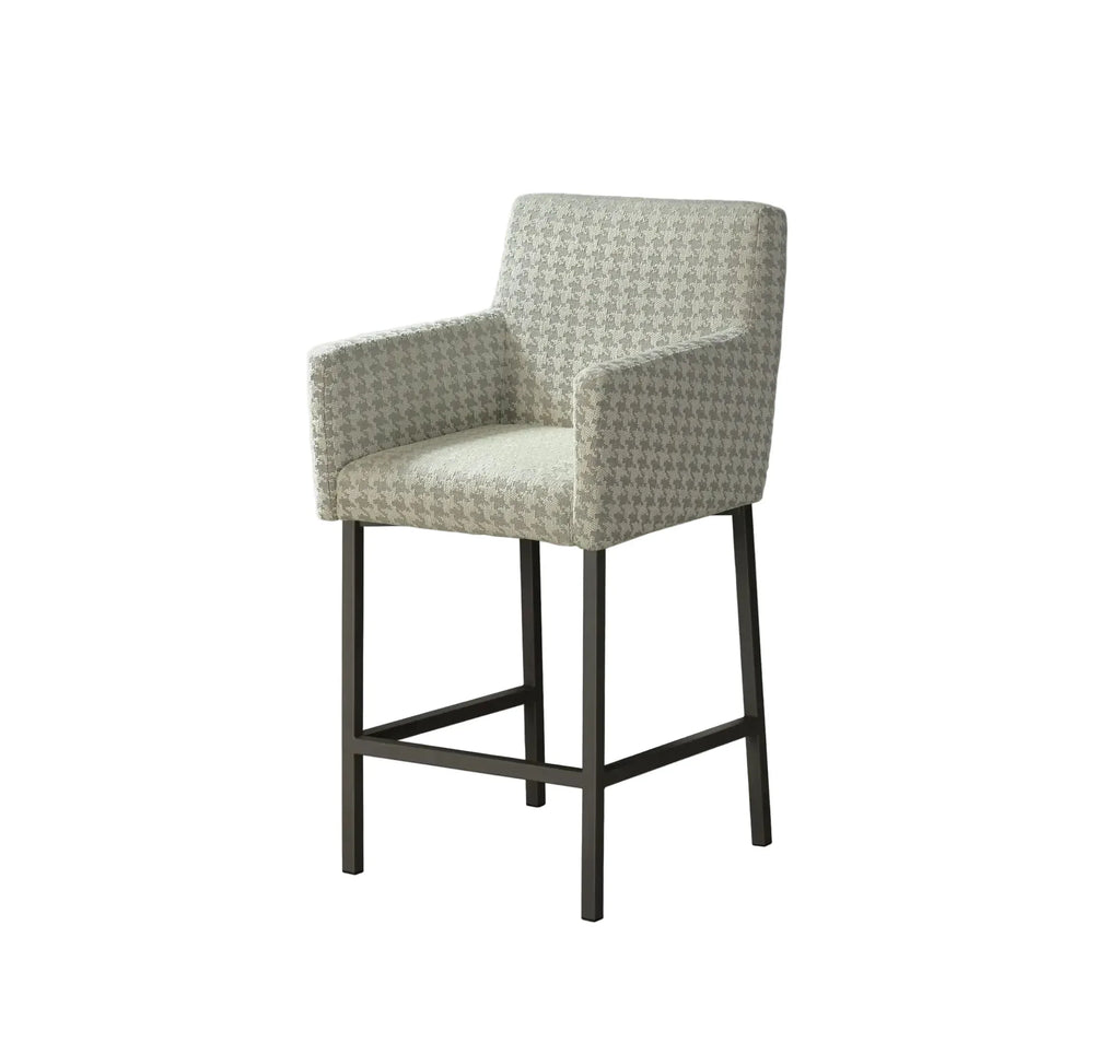 Bar stool with woven backrest and seat on a white background
