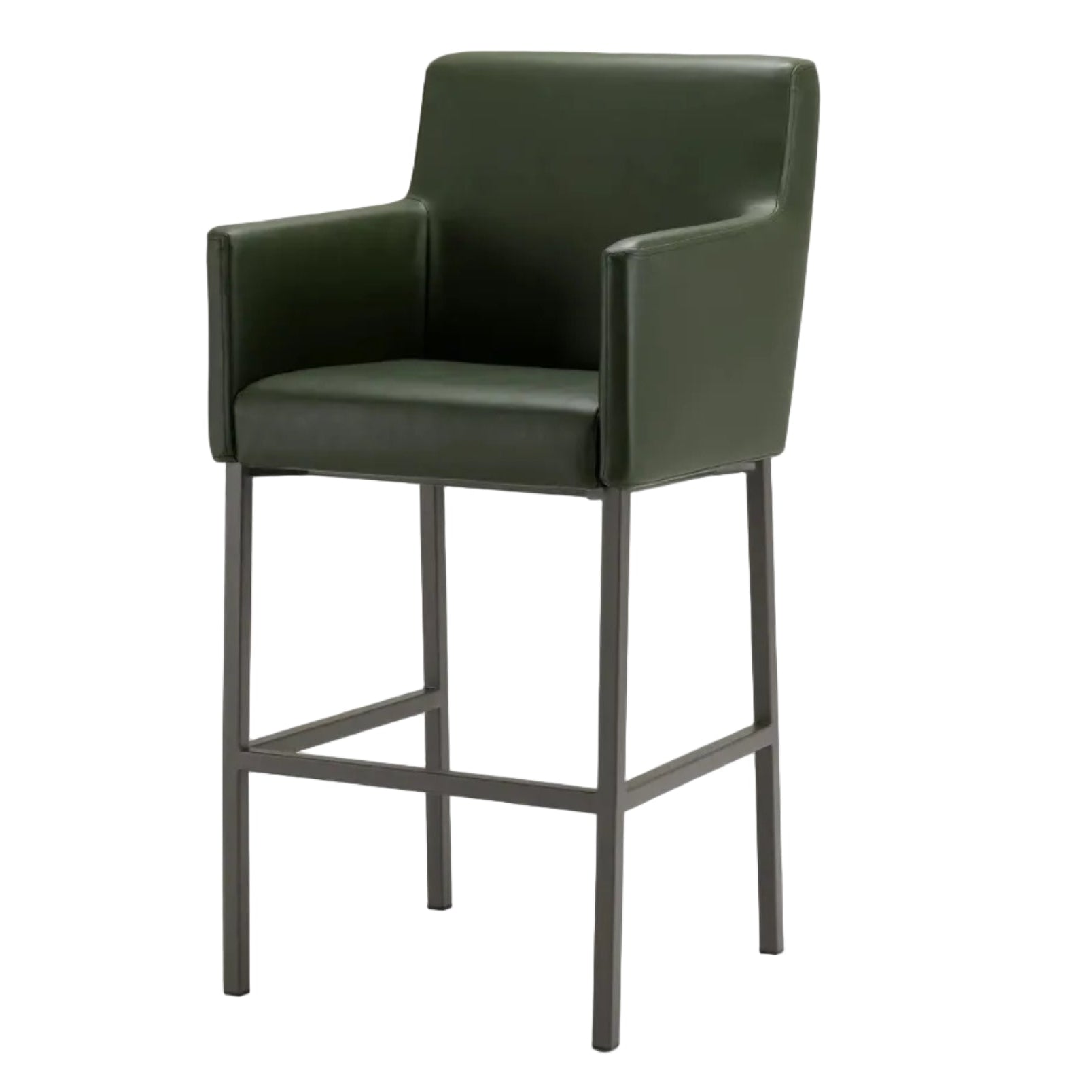 Green bar stool with armrests on a white background