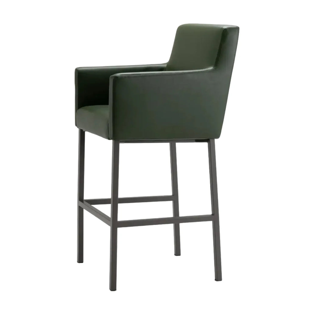 Green bar stool with armrests on a white background