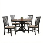 Dining table set with four chairs on a white background