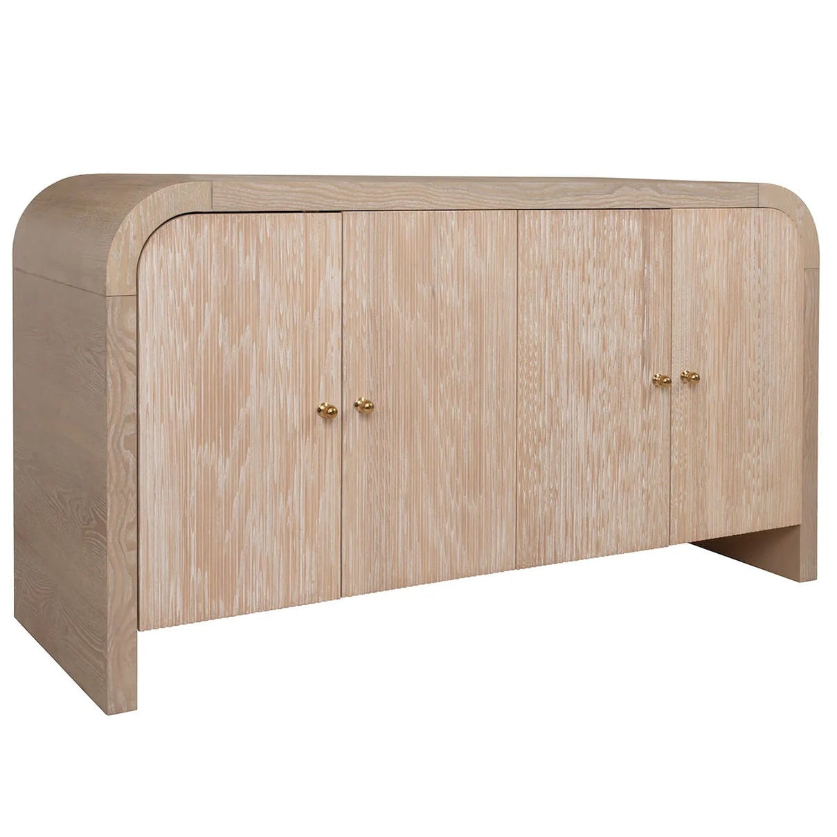 Wooden sideboard with three doors on a white background