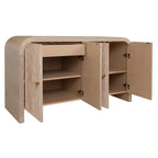 Wooden cabinet with open doors on a white background