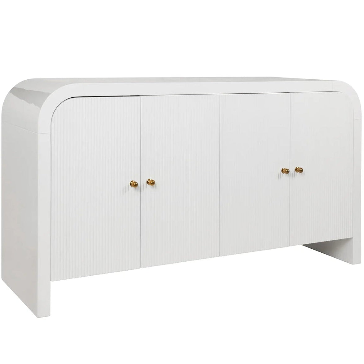 White sideboard with gold handles on a white background