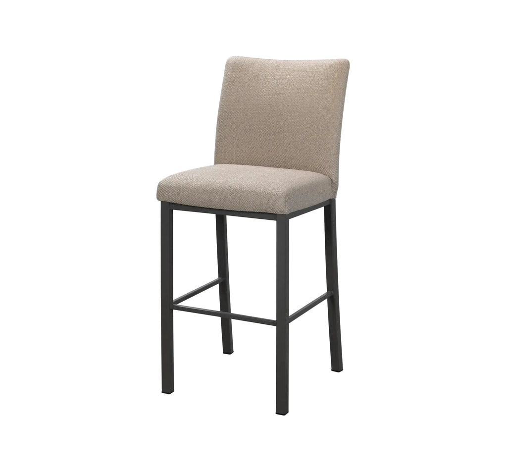 Beige bar stool with black legs on a white background