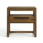 Wooden side table with a drawer on a white background