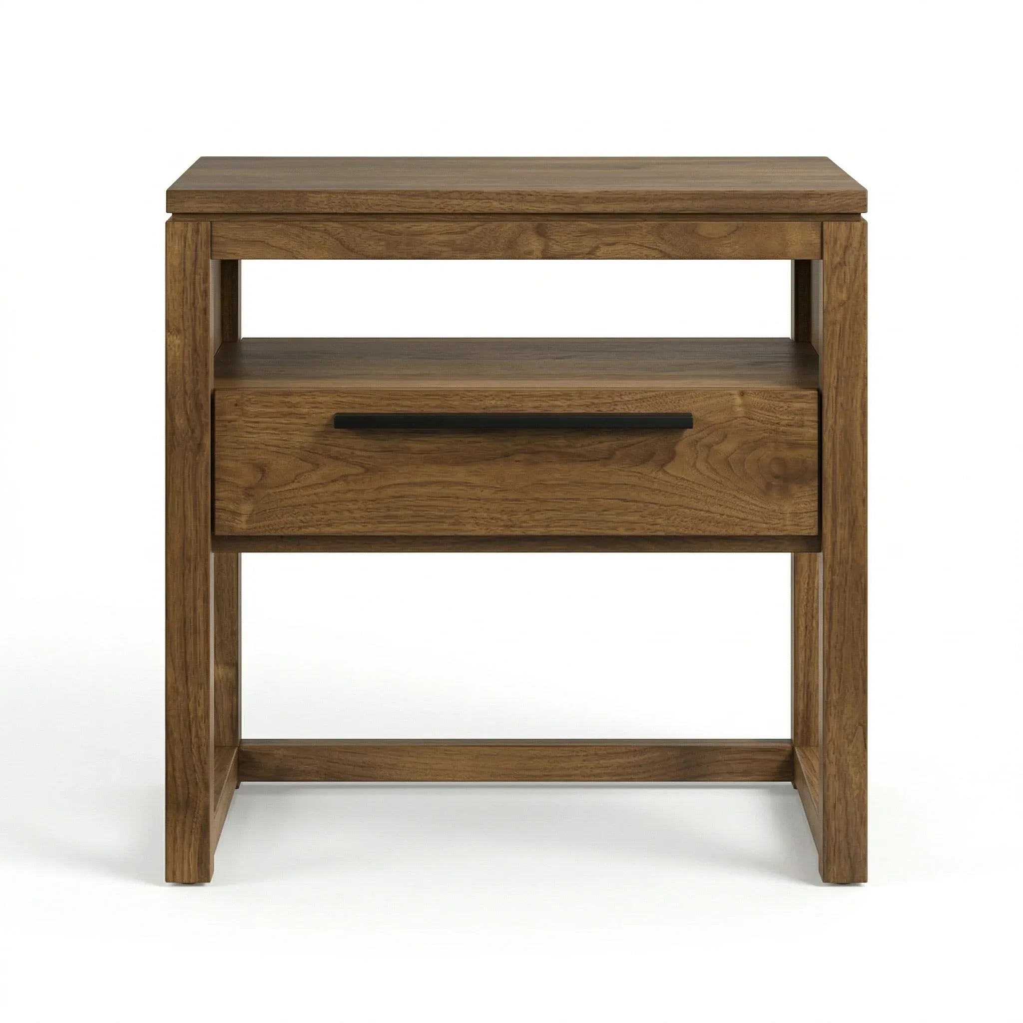 Wooden side table with a drawer on a white background
