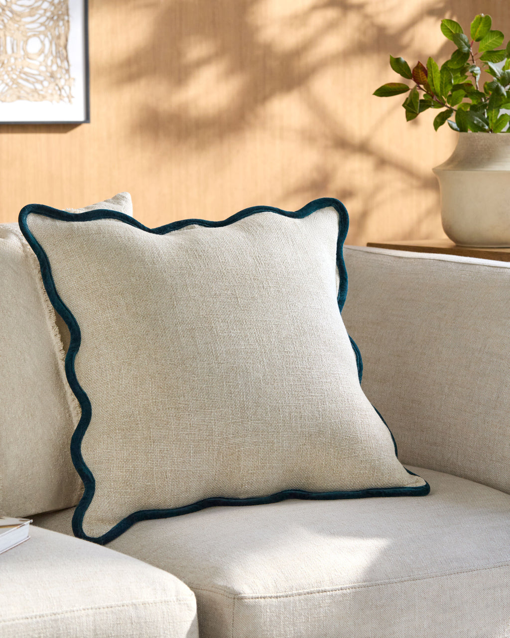 Caliza Pillow in Cream / Navy by Surya - detail