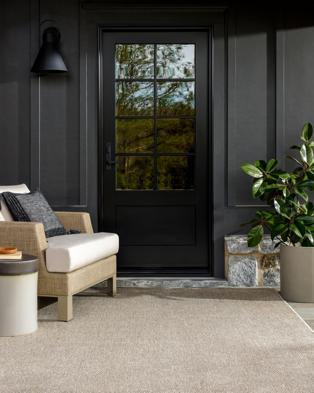 Birdie Indoor/Outdoor Rug styled in a room