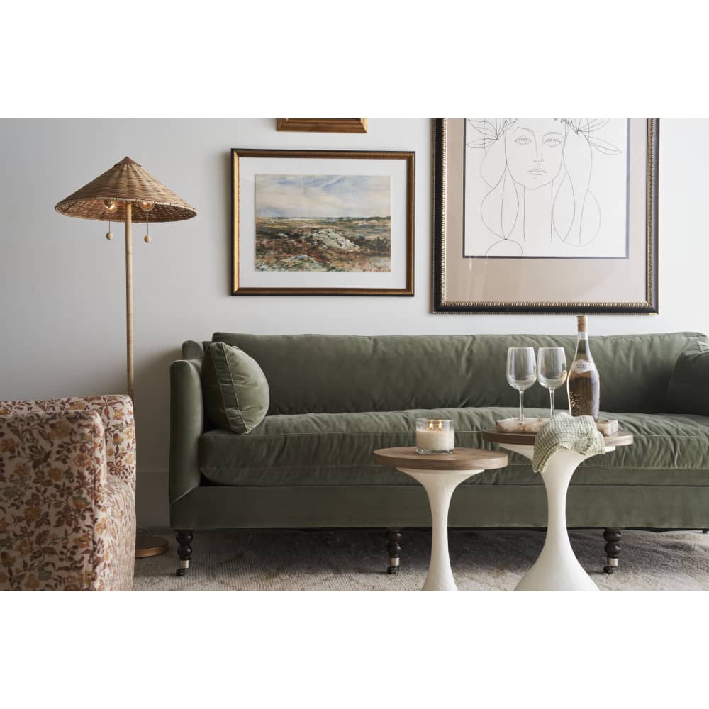 Quick Ship 90" Madeline Sofa - Antiqued Moss Velvet