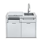 Stainless steel kitchen sink unit and beverage centre, with faucet on a white background