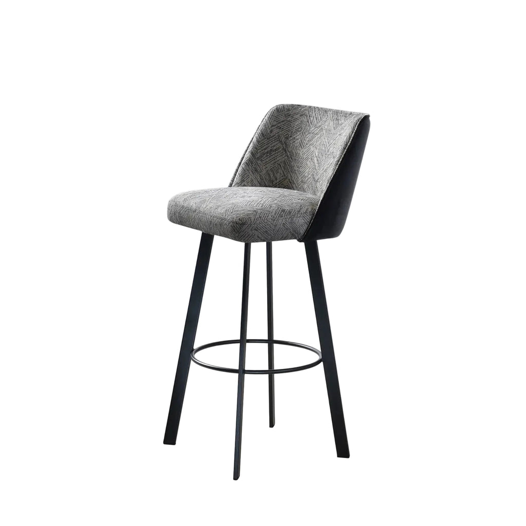 Gray bar stool with black legs on a white background
