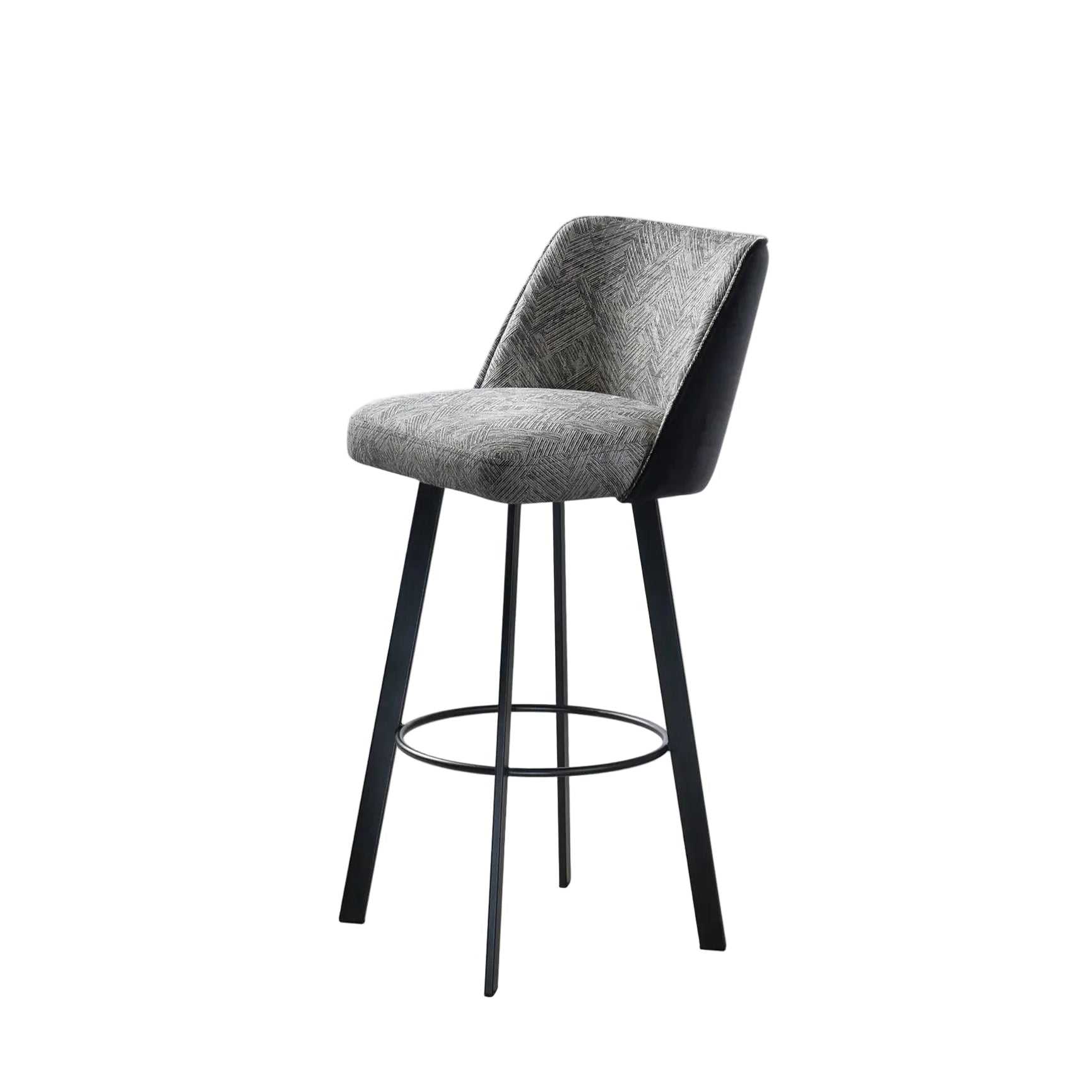 Gray bar stool with black legs on a white background
