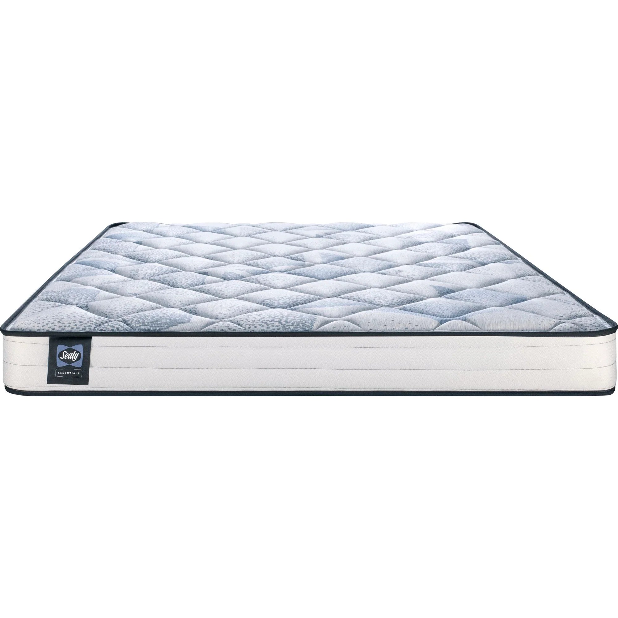 A white, foam, tight top mattress with a quilted design, featuring the Sealy brand logo on the bottom right corner.