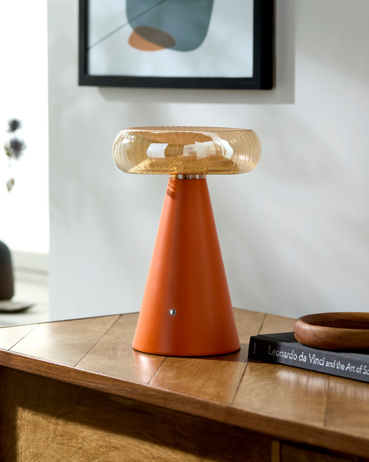 Mafra Cordless Mushroom Table Lamp styled in a room