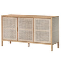 Wooden sideboard with rattan doors on a white background