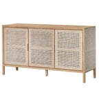 Wooden sideboard with rattan doors on a white background
