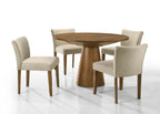 Dining table set with four chairs on a white background