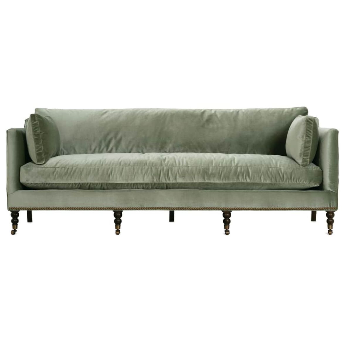 Green velvet sofa on a white background