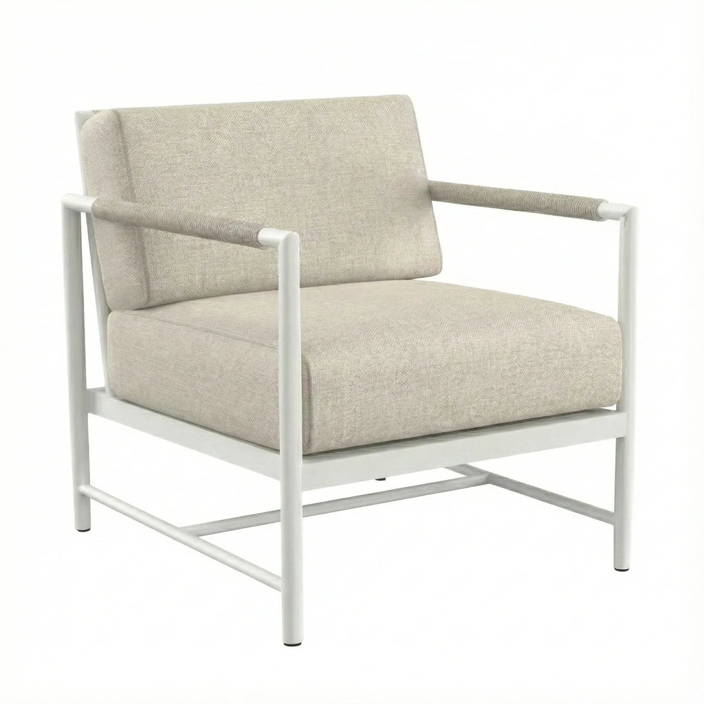 Beige armchair with white frame on a white background